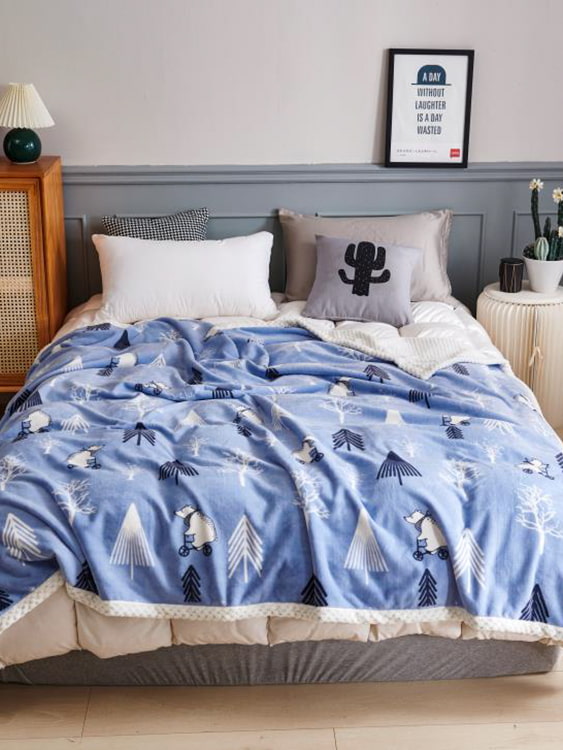 Printed milk fleece double blanket