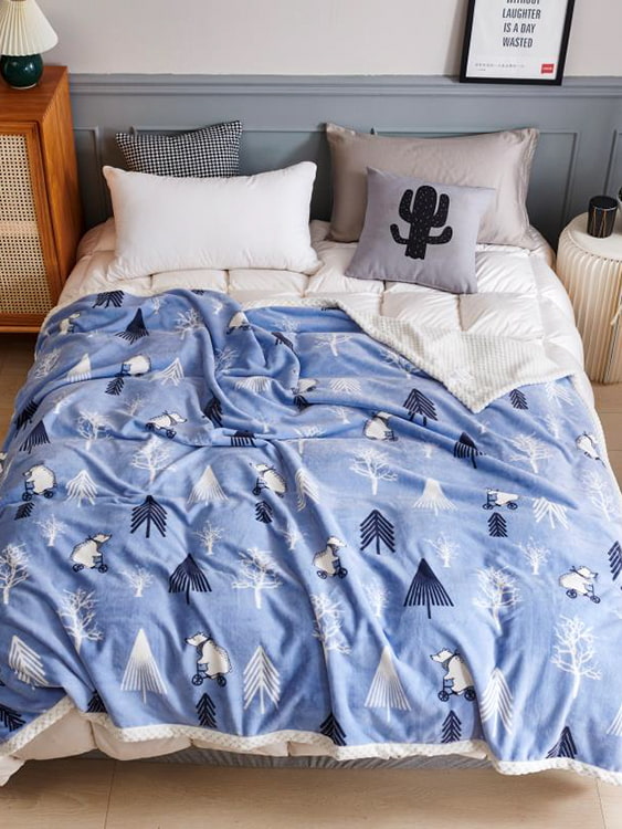 Printed milk fleece double blanket