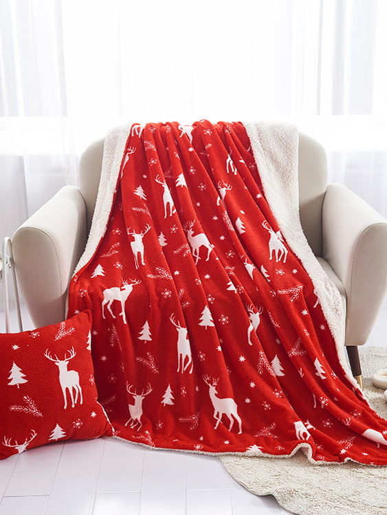 Jacquard-print flannel double blanket