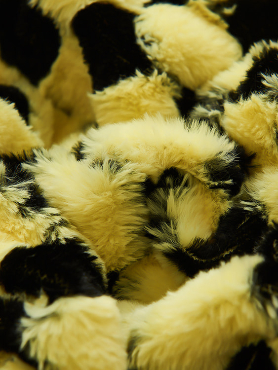 Jacquard rubbit fur with cationicyarn