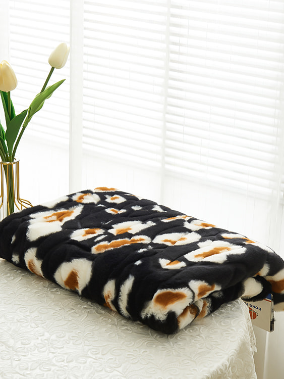 Printed rubbit fur with embossed design